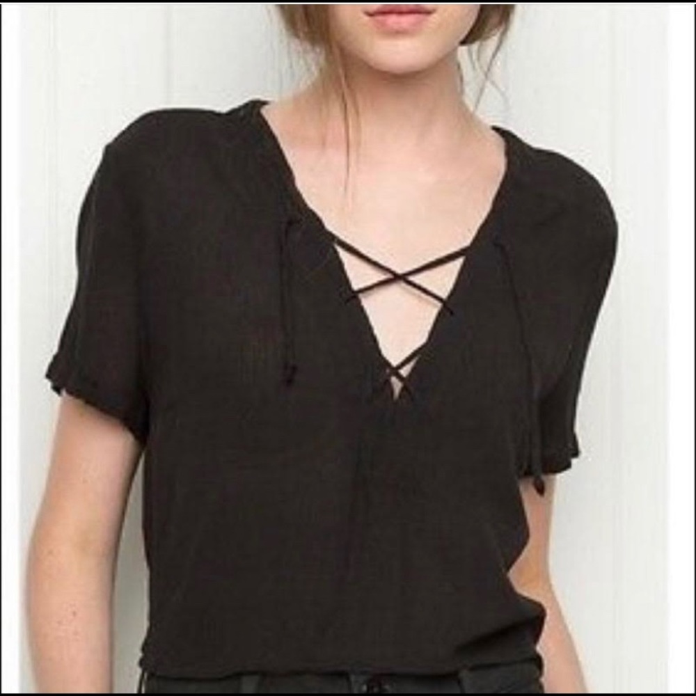 Brandy Melville Black Lace Up Top
